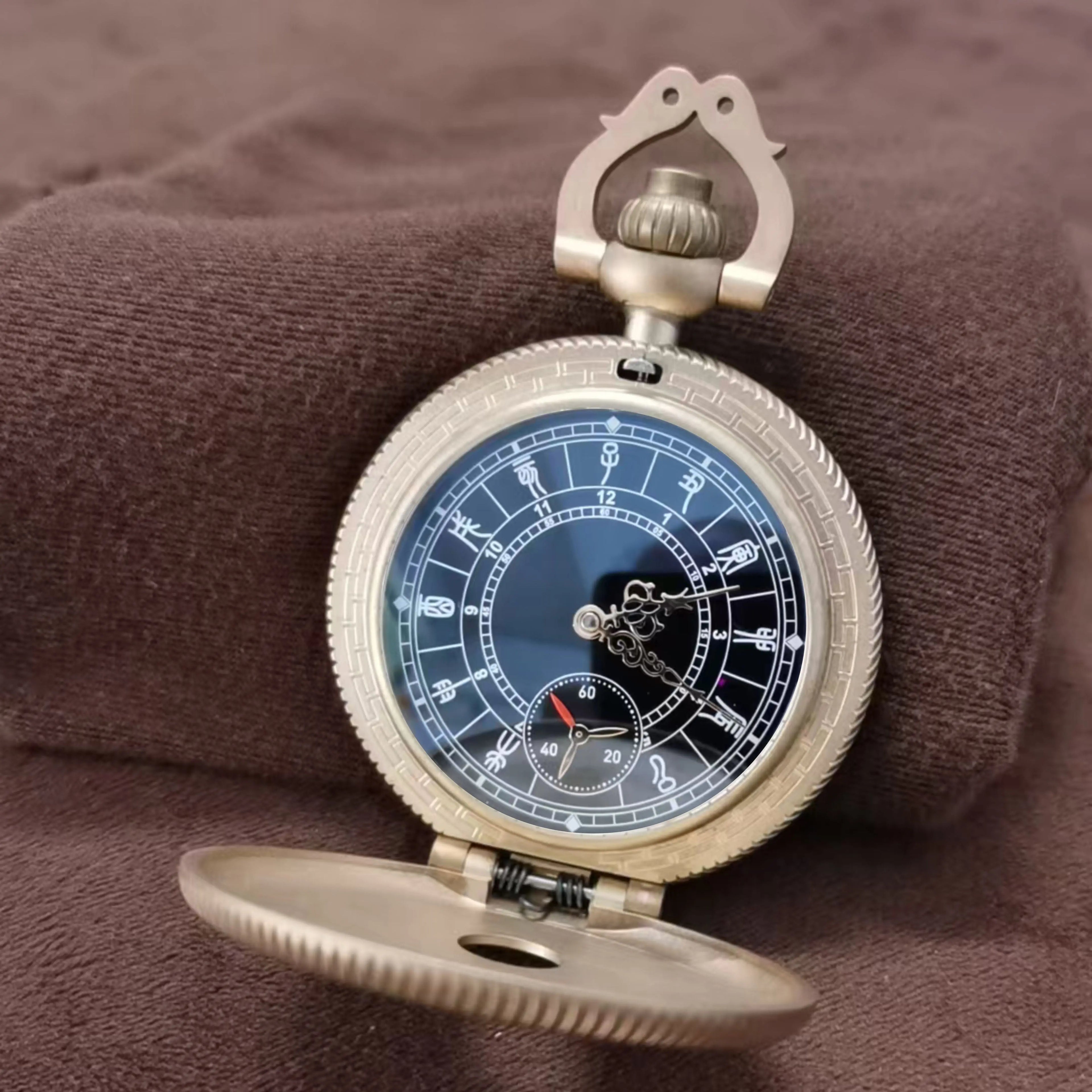 Waterproof mechanical bronze/sandblasted steel pocket watch sidaxin