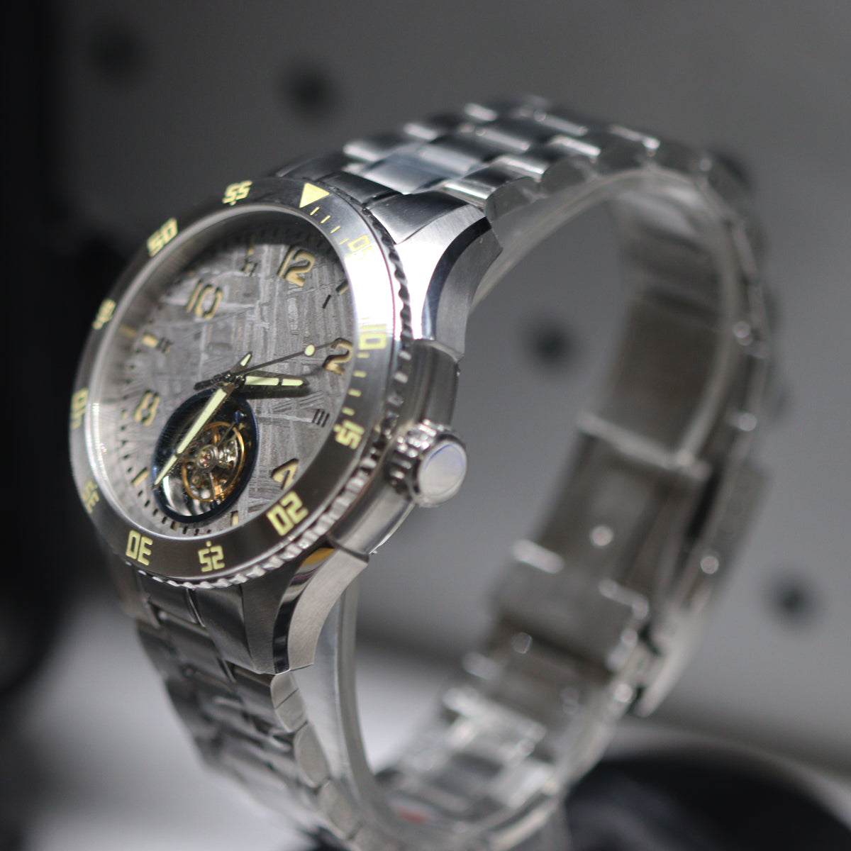 Automatic coaxial tourbillonarched stainless steel watch