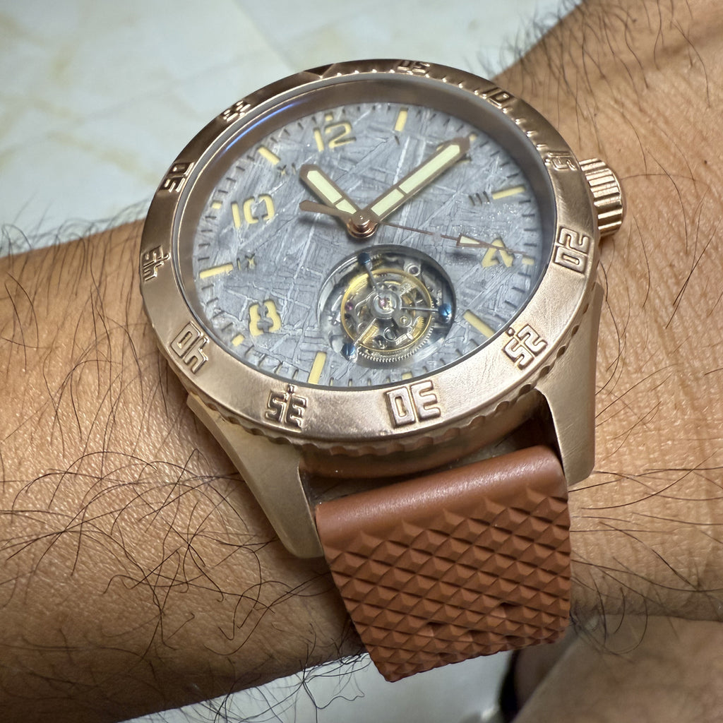 Automatic coaxial tourbillonarched bronze watch