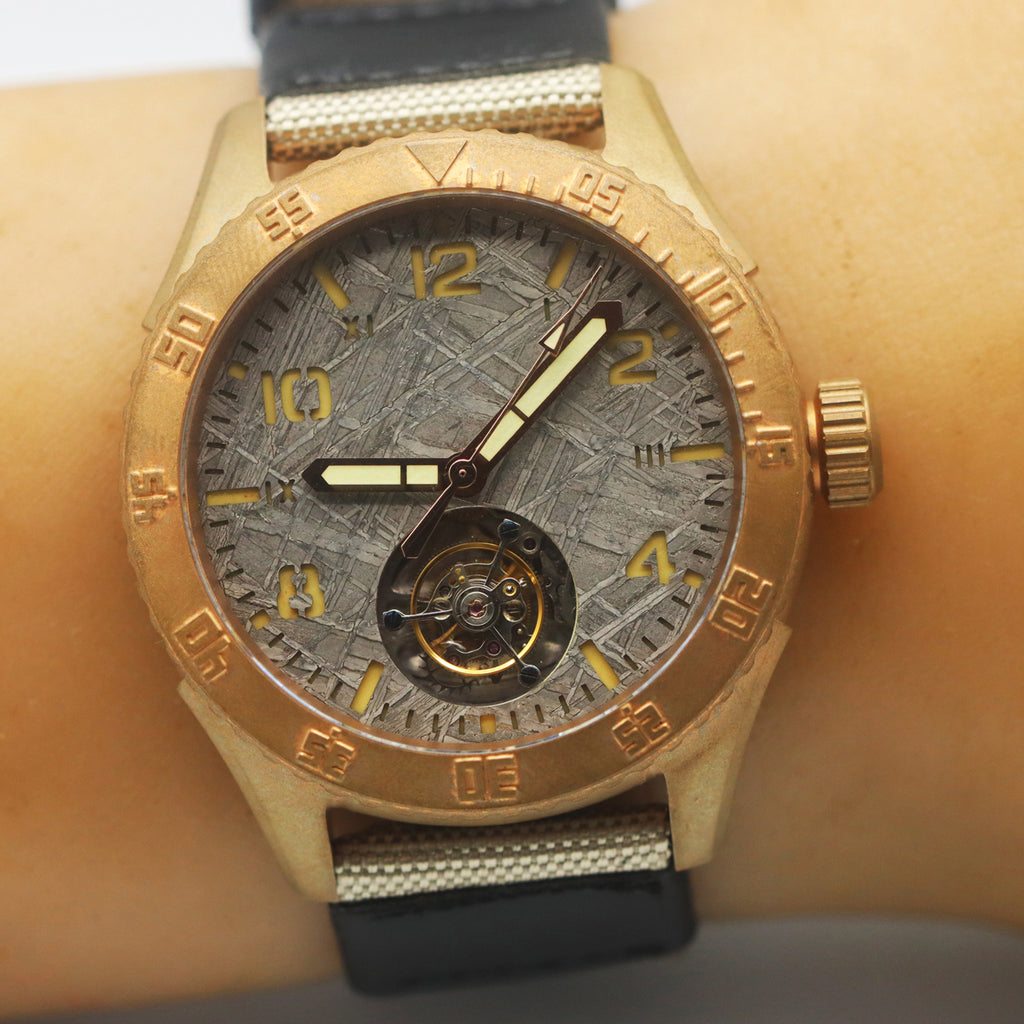 Automatic coaxial tourbillonarched bronze watch
