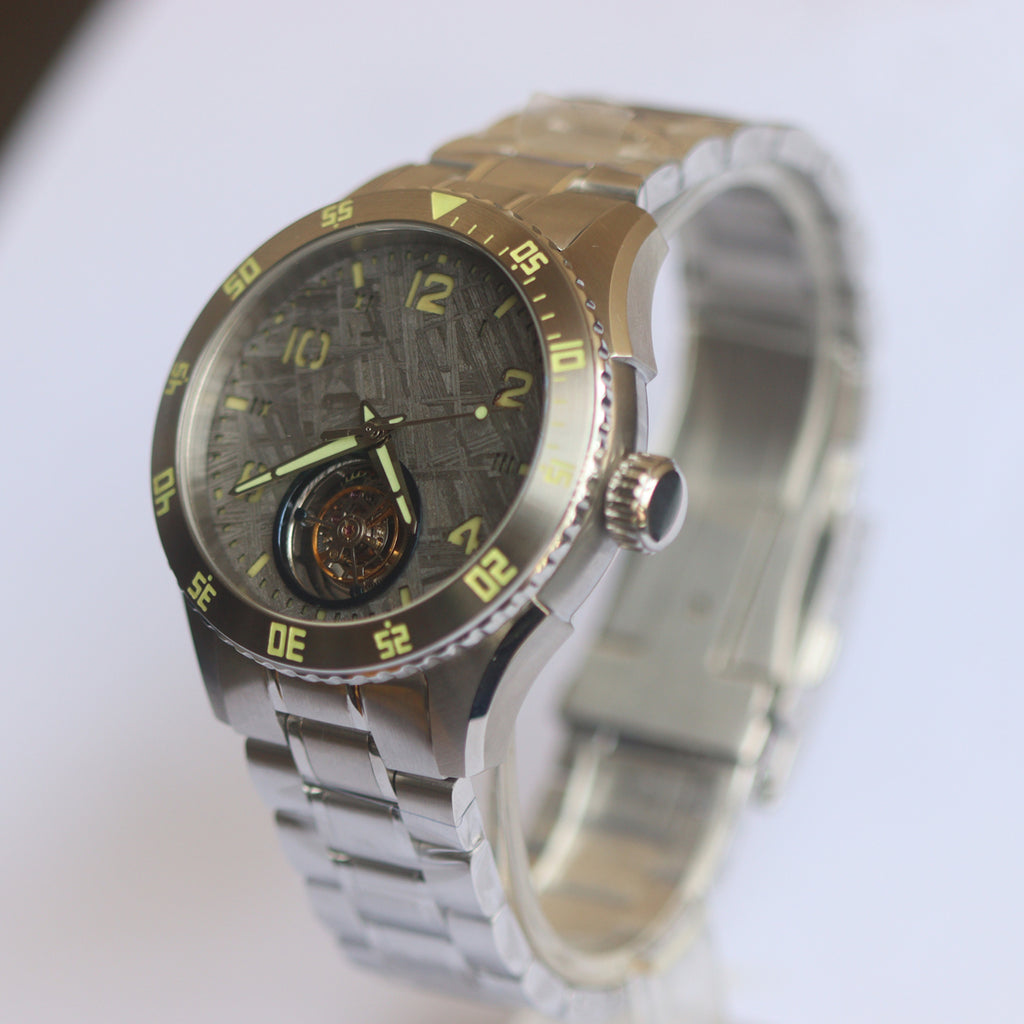 Automatic coaxial tourbillonarched stainless steel watch