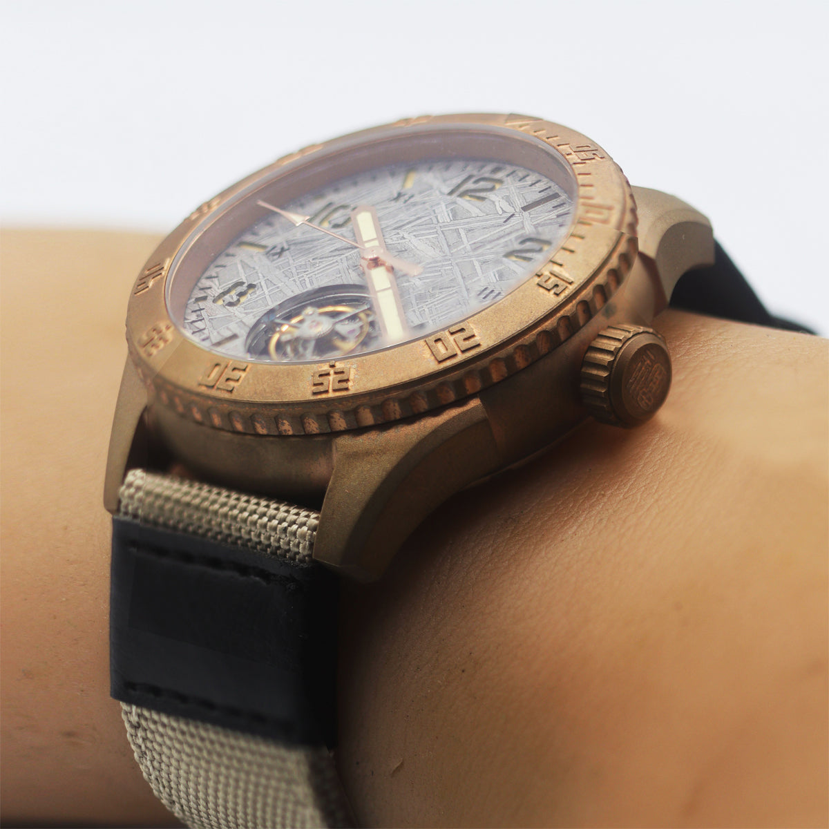 Automatic coaxial tourbillonarched bronze watch