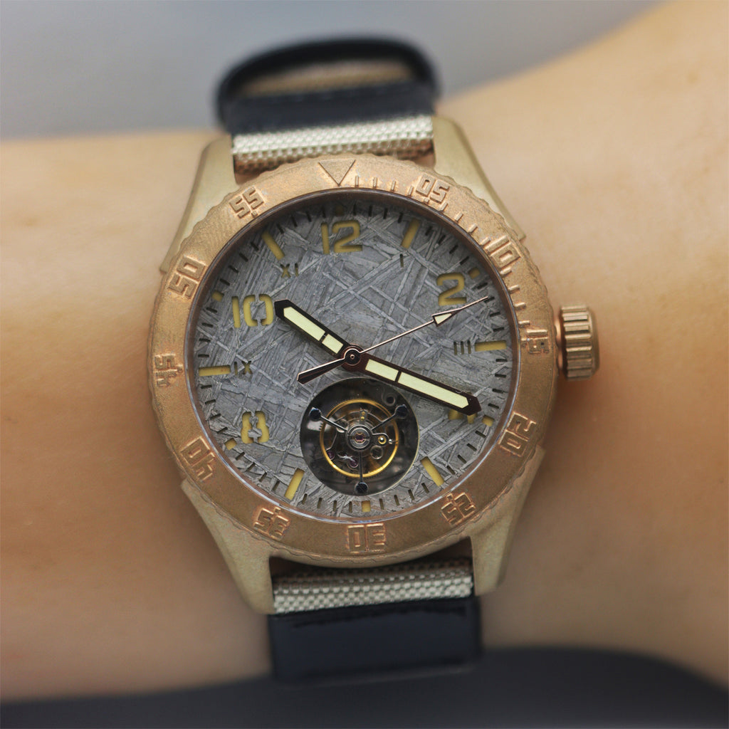 Automatic coaxial tourbillonarched bronze watch