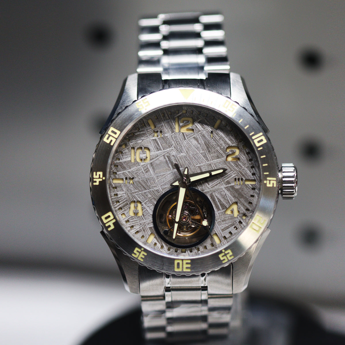 Automatic coaxial tourbillonarched stainless steel watch