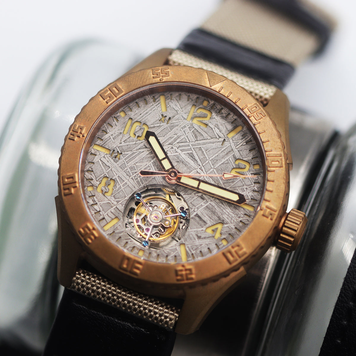Automatic coaxial tourbillonarched bronze watch