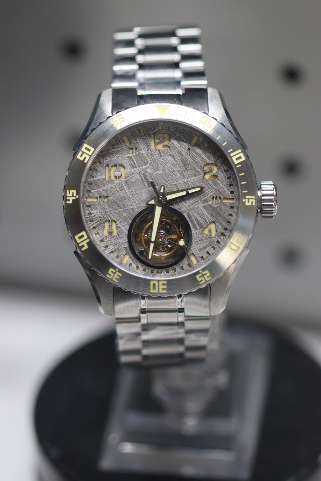 Automatic coaxial tourbillonarched stainless steel watch