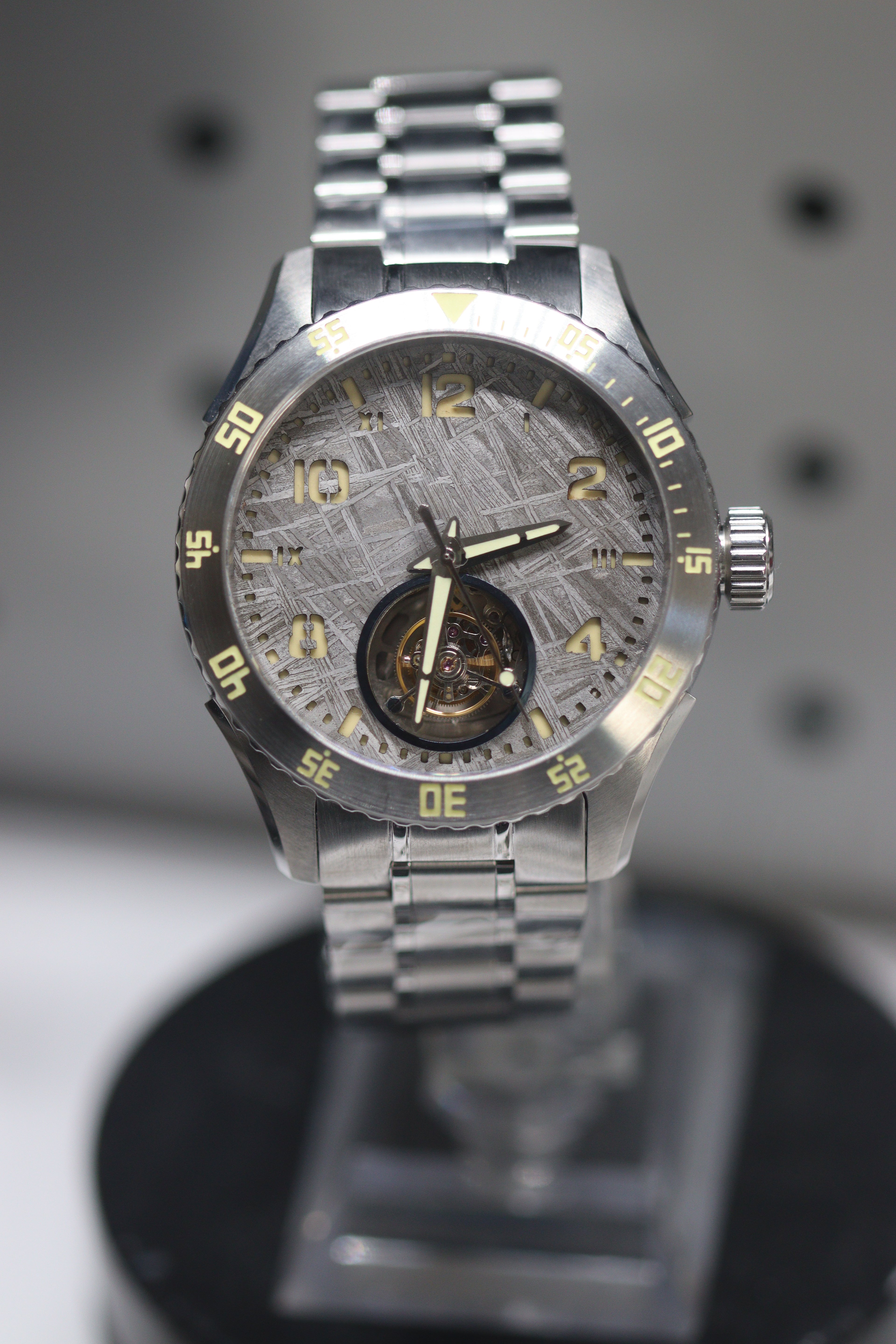 Automatic coaxial tourbillonarched stainless steel watch