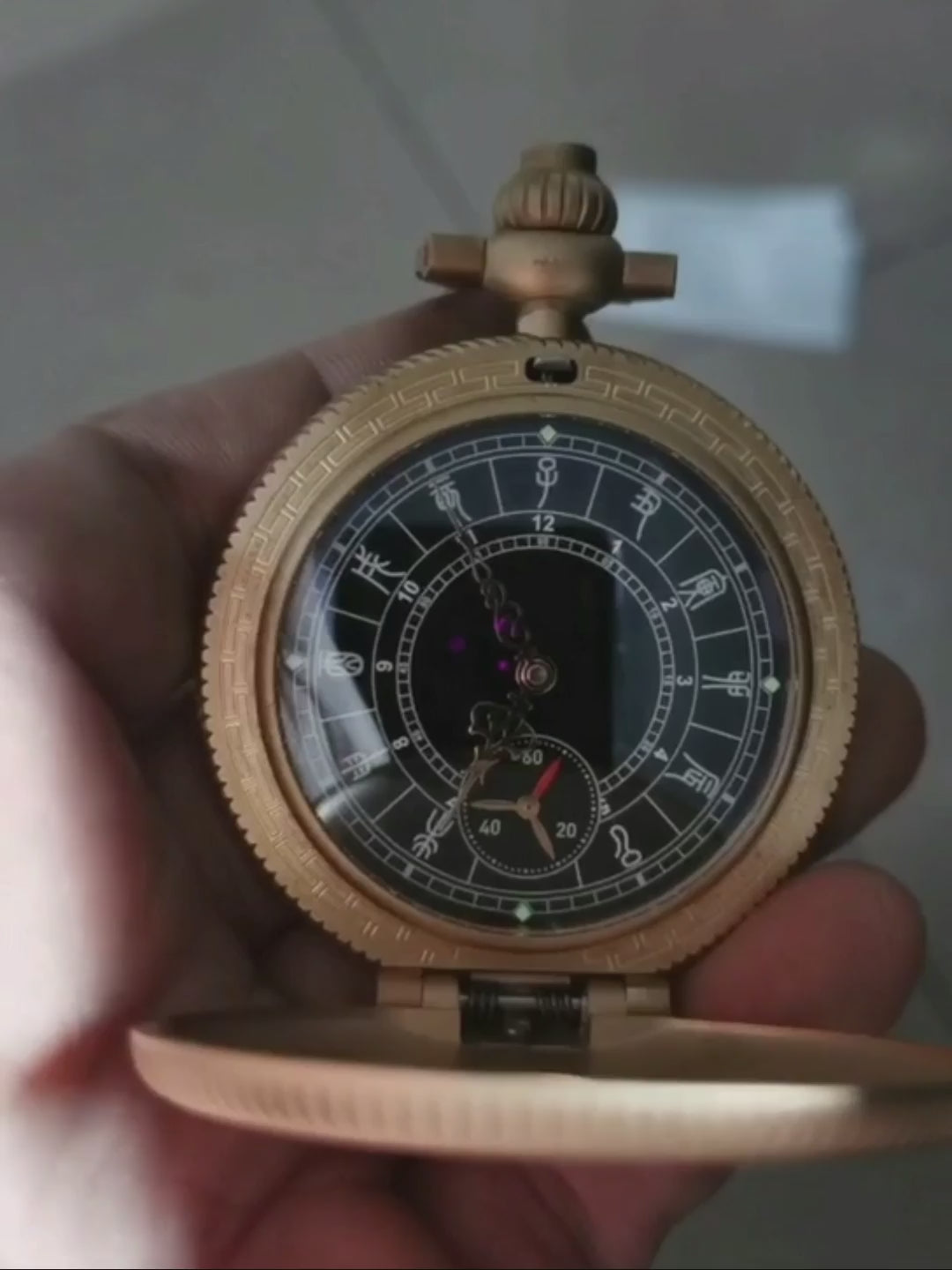 Hollowed out mechanical bronze/stainless steel &nbsp;pocket watch