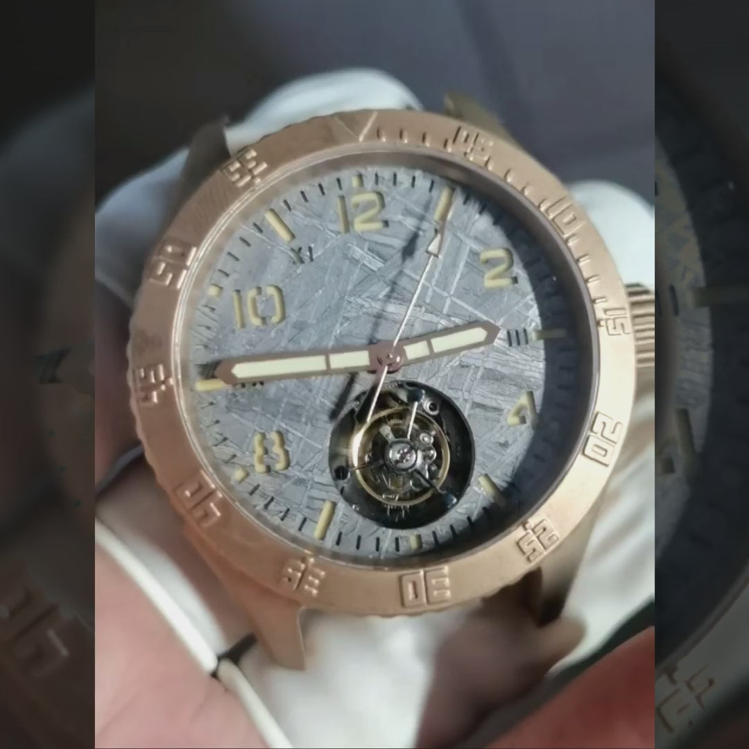 Automatic coaxial tourbillonarched bronze watch