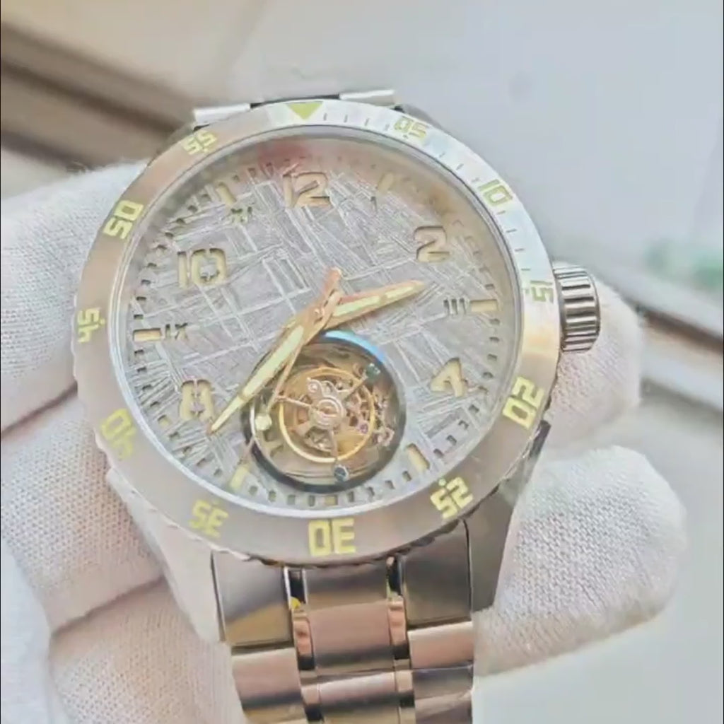 Automatic coaxial tourbillonarched stainless steel watch