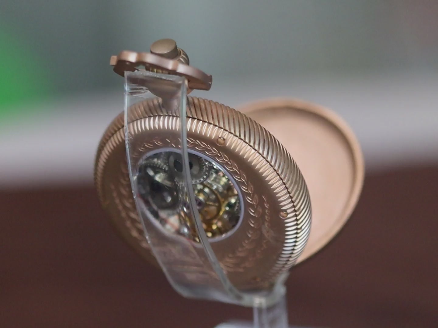 Hollowed out mechanical bronze/stainless steel &nbsp;pocket watch