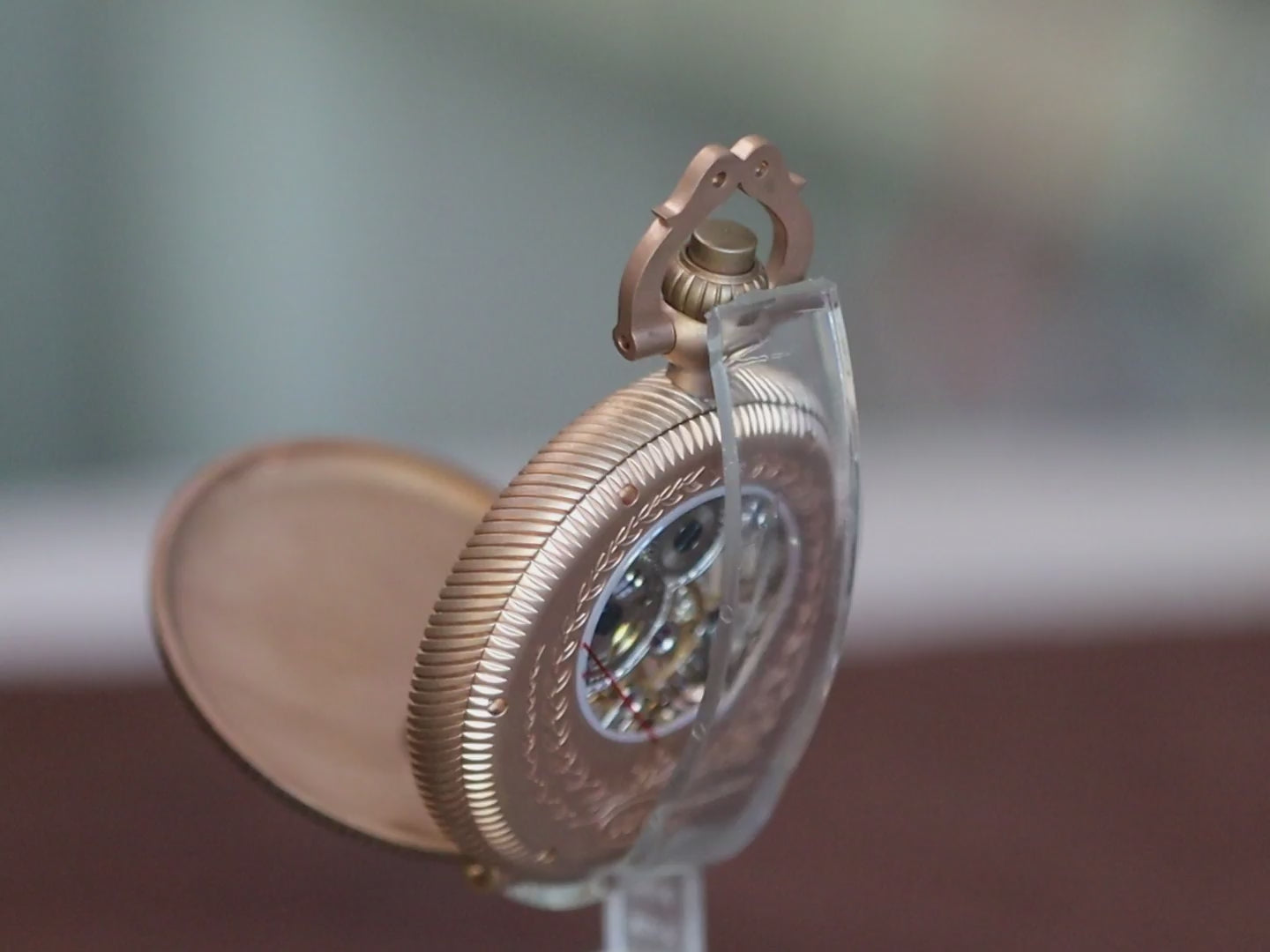 Hollowed out mechanical bronze/stainless steel &nbsp;pocket watch